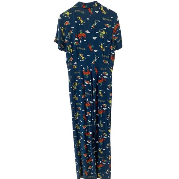HVN Short Sleeve Gia Jumpsuit Navy Retro Cowboy Rodeo Print Size 6 Gently Used - Picture 9 of 12
